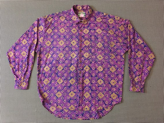 1980's, button up, collar shirt, in purple, with … - image 1