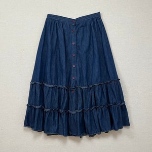 1980's, denim button front, ruffle skirt