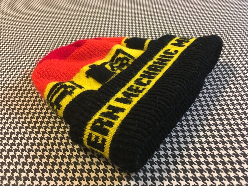 Adult Size. in red orange Modern Mechanic beanie yellow and black 1980/'s