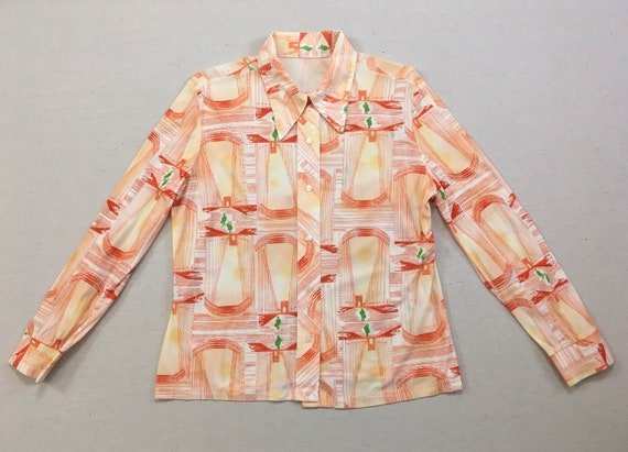 1970's, nylon, long collar, button up shirt, in w… - image 1