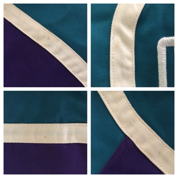 1990, Charlotte Hornets, à capuche en jersey et shorts turquoise, ensemble, en turquoise, shorts violet et blanc, taille de homme Large/XL 4b0414 1990, Charlotte Hornets, à capuche en jersey et shorts turquoise, ensemble, en turquoise, shorts violet et blanc, taille de homme Large/XL 4b0414