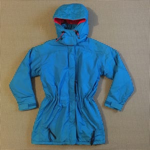 1990er Jahren, Tunnelzug, Kapuze, Parka in leuchtendem Blau und rot, von Columbia, Damen Größe Small