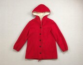 1980 39 s, wool, hooded, quot Authentic Mackintosh Vestcoat quot in red with cream trim