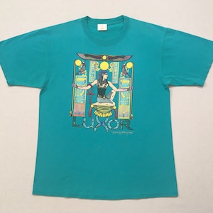 1990&#39;s, cotton, &quot;Luxor&quot; casino, tee, in teal with Egyptian graphics