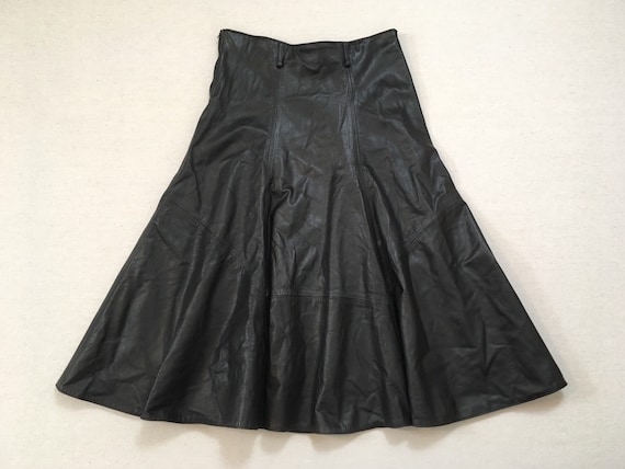 1990's, long, circle skirt, in black leather
