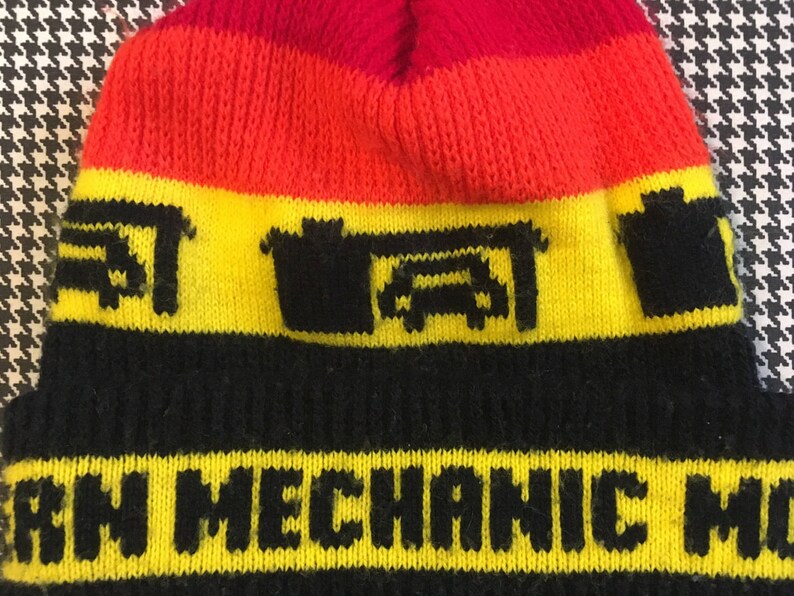 Adult Size. in red orange Modern Mechanic beanie yellow and black 1980/'s