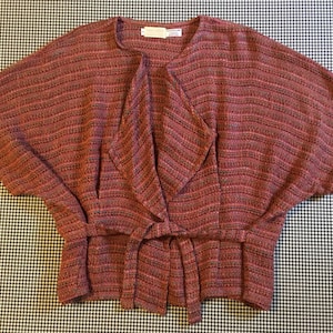 1990&#39;s, slouchy, woven, tie-waist wrap, in rose, terracotta, mustard and turquoise, by Nancy Miller, Women&#39;s size Small