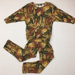 1980&#39;s, jersey knit top and pants, in earthy, abstract print, Women&#39;s size Medium