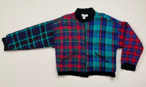1990's, quilted, flannel, bomber jacket in multi-… - image 8