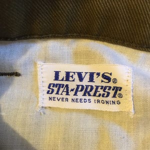 1970's, Big E, Levi's, flare leg, jeans, in army green, size 32x30 image 7