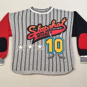 1980&#39;s, &quot;Slapshot Hockey&quot; sweatshirt, in gray, with red, black, blue and yellow