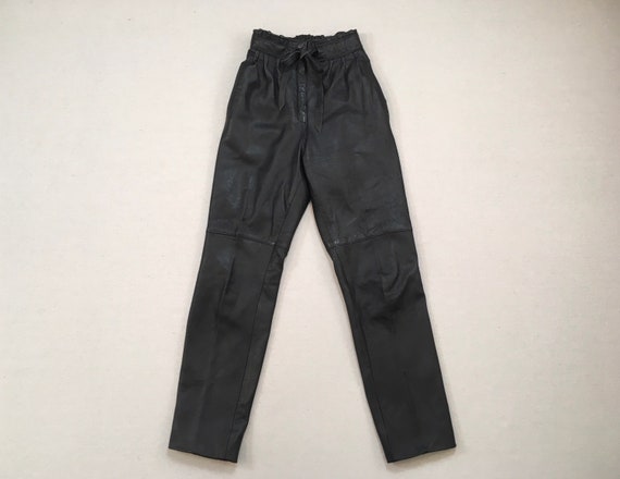 1980's, pleated front, tie waist, leather pants, i