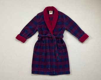 1990's, cotton, shawl collar, bathrobe in navy and burgundy plaid