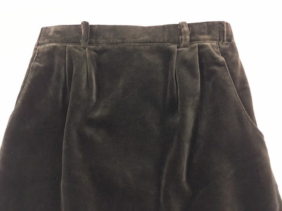 1980's, A-line, velvet skirt in dark olive-gray - image 2