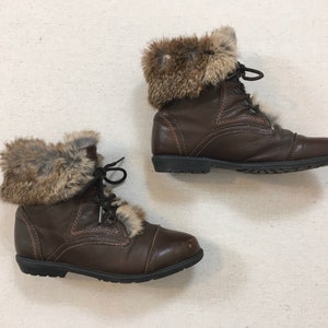 1980&#39;s, fur cuffed, leather, granny boots, in dark brown, Women&#39;s size (US) 7.5 B