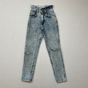 1980&#39;s, high, paperbag waist jeans in acid wash