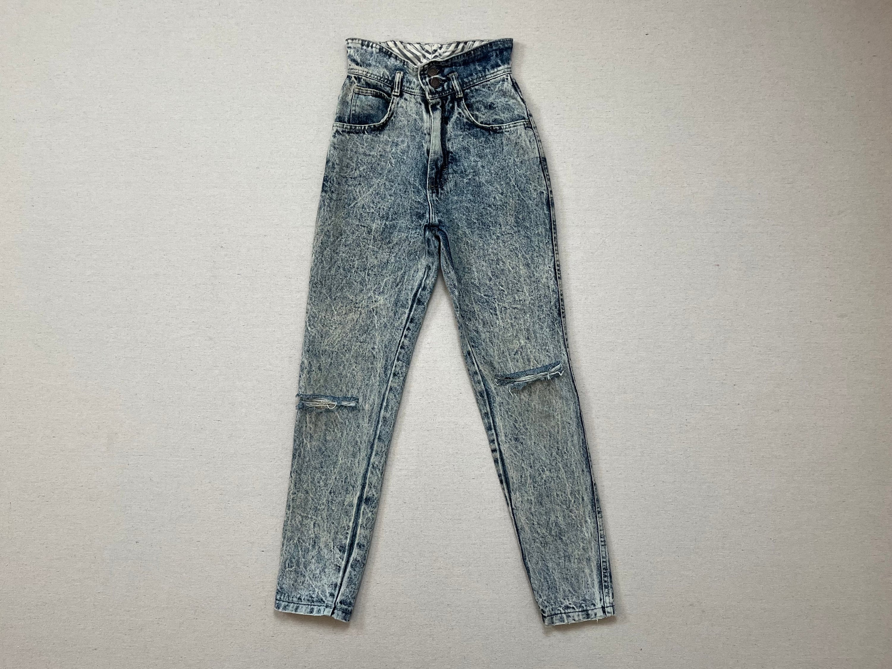 1980's, High, Paperbag Waist Jeans in Acid Wash