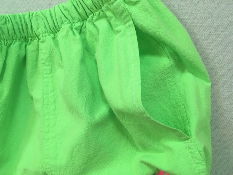 1990's, cotton, Cancun shorts, in neon green with neon pink, orange and blue image 4