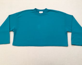 1990's, cropped, cotton, sweatshirt, in aqua-turquoise