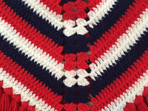 1970's, afghan square shawl, in red, white and na… - image 6
