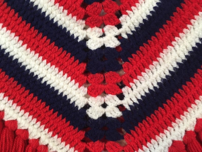 1970's, afghan square shawl, in red, white and navy image 6