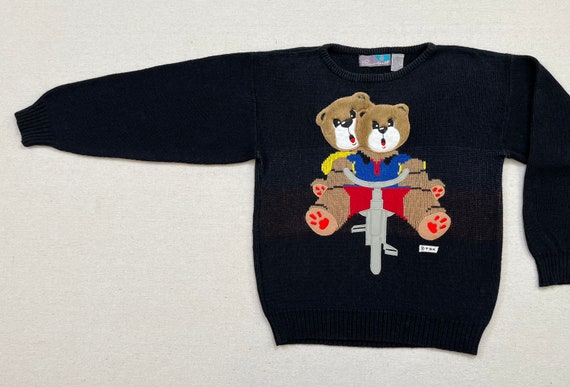 1980's, bike riding, plush face bear sweater in b… - image 9
