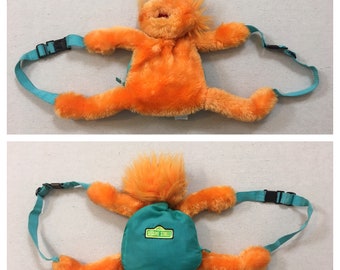 1996, plush, stuffed, Zoe, Sesame Street, extra small, backpack in orange and turquoise