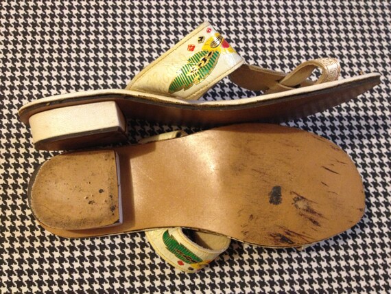 Asian Style White Leather Sandals With Yellow Red Green