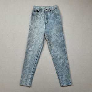 1980&#39;s, high waist, jeans in ornate print