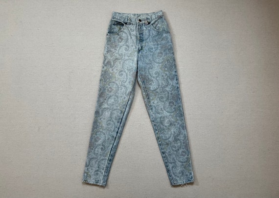 1980's, high waist, jeans in ornate print - image 1