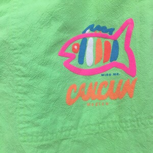 1990's, cotton, Cancun shorts, in neon green with neon pink, orange and blue image 2