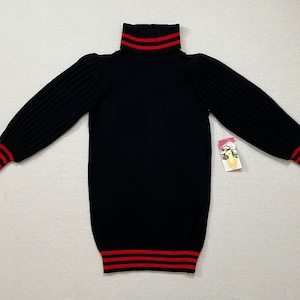 1980&#39;s, balloon sleeve, turtleneck, sweater dress in black with red