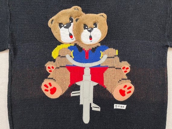1980's, bike riding, plush face bear sweater in b… - image 2