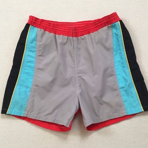1990&#39;s, swim shorts, in gray, red, light blue, black and yellow