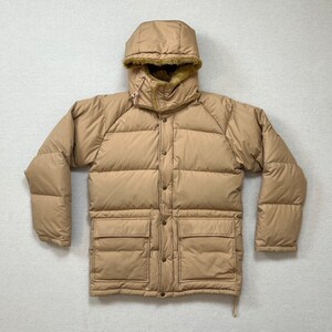 1980&#39;s, down filled, hooded, puffer coat in beige, by William Barry Struggle Gear