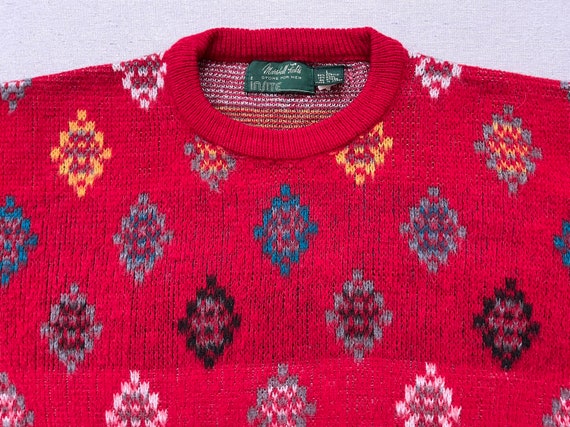 1980's, wool blend, sweater in ruby red with blac… - image 2