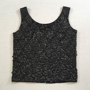1960&#39;s, beaded, sequined, wool, tank, in black