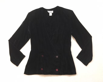 1980's, double breasted, collarless, blazer, in black velvet