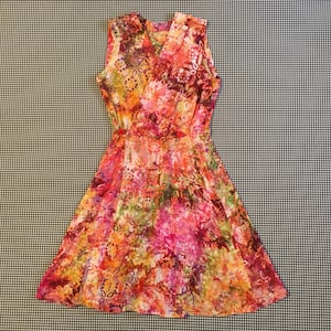 1990&#39;s, sleeveless, wrap dress, in colorful, batik dye, Women&#39;s size Small