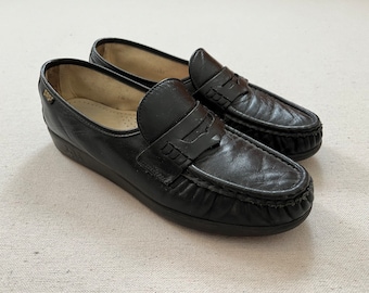 Leather, comfort loafers in black by SAS