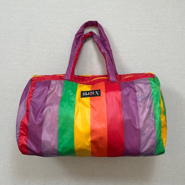 1980's, nylon, gym/beach bag in rainbow stripes by Bijoux