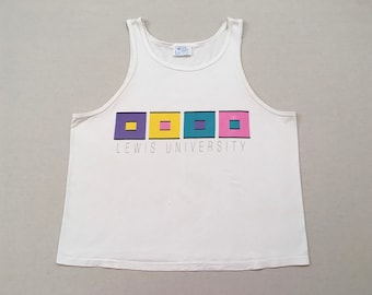 1980's, cotton, Lewis University, tank, in white, with pastels