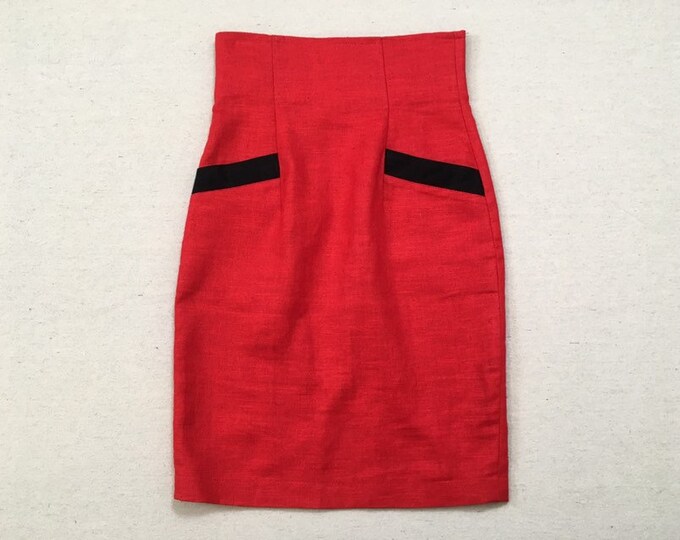 1990's Woven High Waist Pencil Skirt in Red With - Etsy