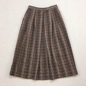 1980&#39;s, box pleated front, woven, wool skirt in browns and blues, by Richard Evans