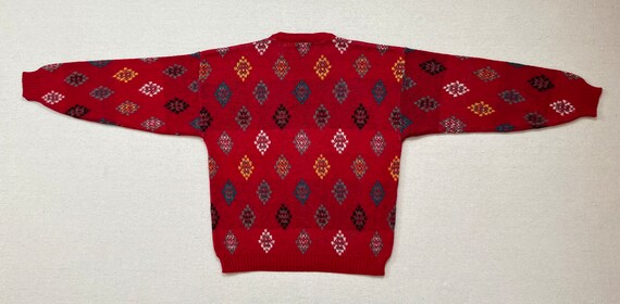 1980's, wool blend, sweater in ruby red with blac… - image 10