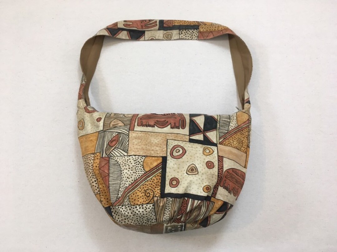 1990's Large Canvas Hobo Bag in Browns and Black Etsy