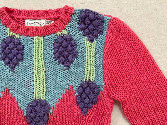 1980's, sweater in pink raspberry with sky blue, … - image 6