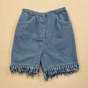 1960&#39;s, chambray, high waist, fringe cuff shorts by Bobbie Brooks