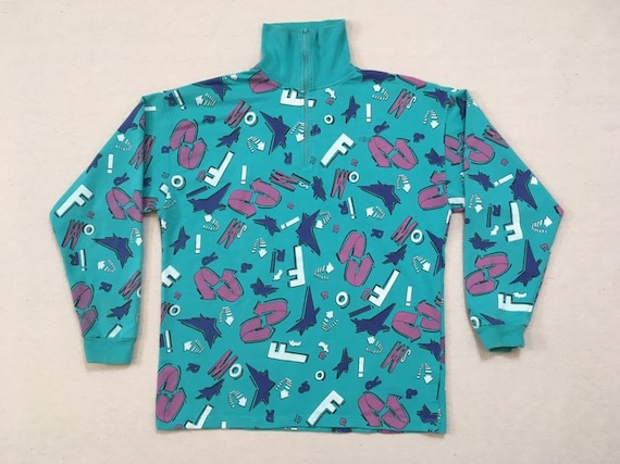 1990's, zip turtleneck, cotton, ski top, in turqu… - image 1
