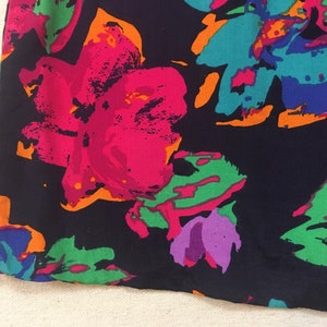 1990's, collarless, tailored waist, rayon blazer, in navy with purples, fuchsia, teal, blue, orange and green, floral print image 7